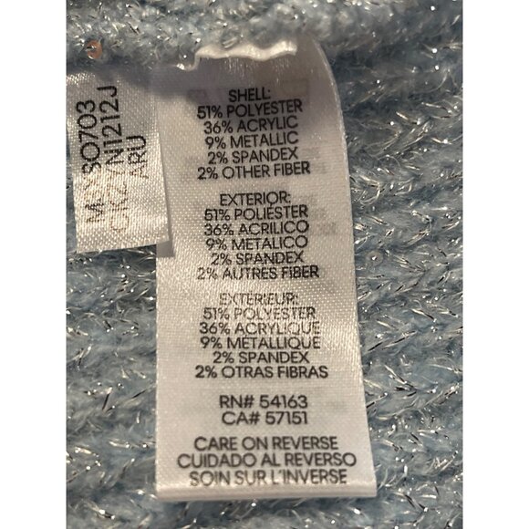 Calvin Klein Sweater Womens Large Ribbed Knit Sweater Blue Metallic Mock Neck - Picture 4 of 5